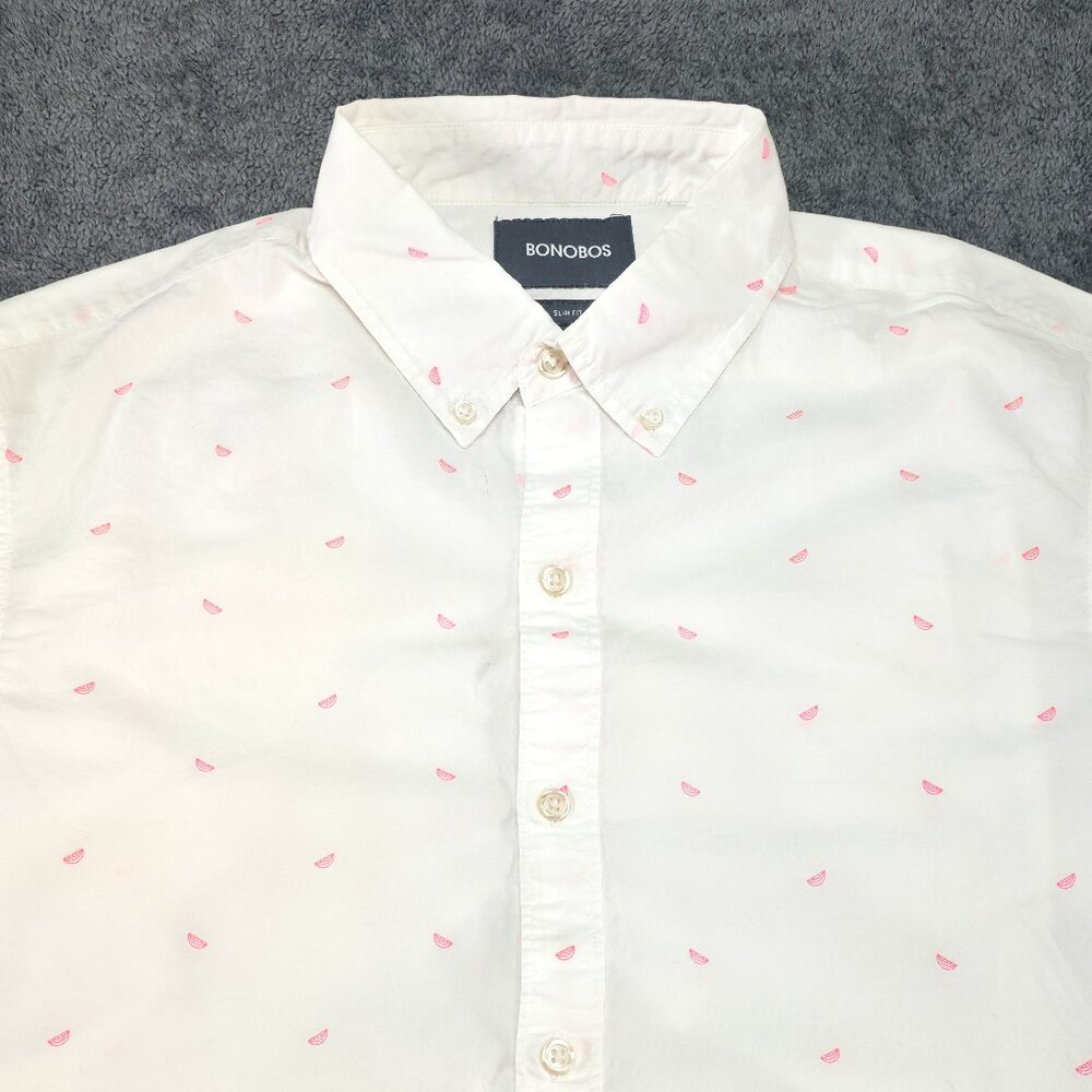 Bonobos Slim Fit Short Sleeve Button Down Mens Medium White Pink